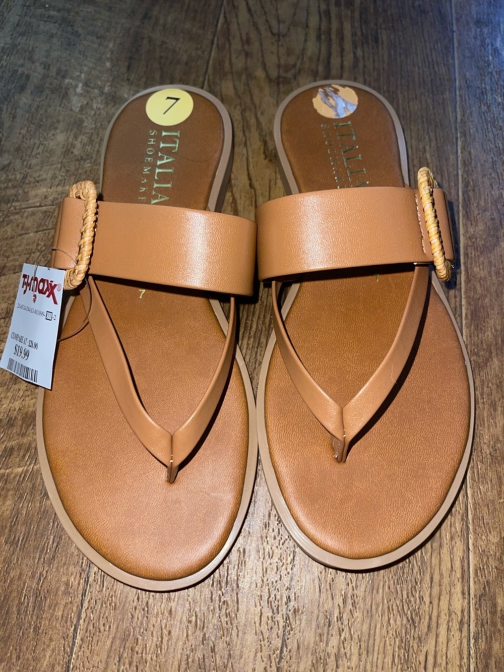 Italian Shoemakers Tan Strapped Buckle Thong Sandals